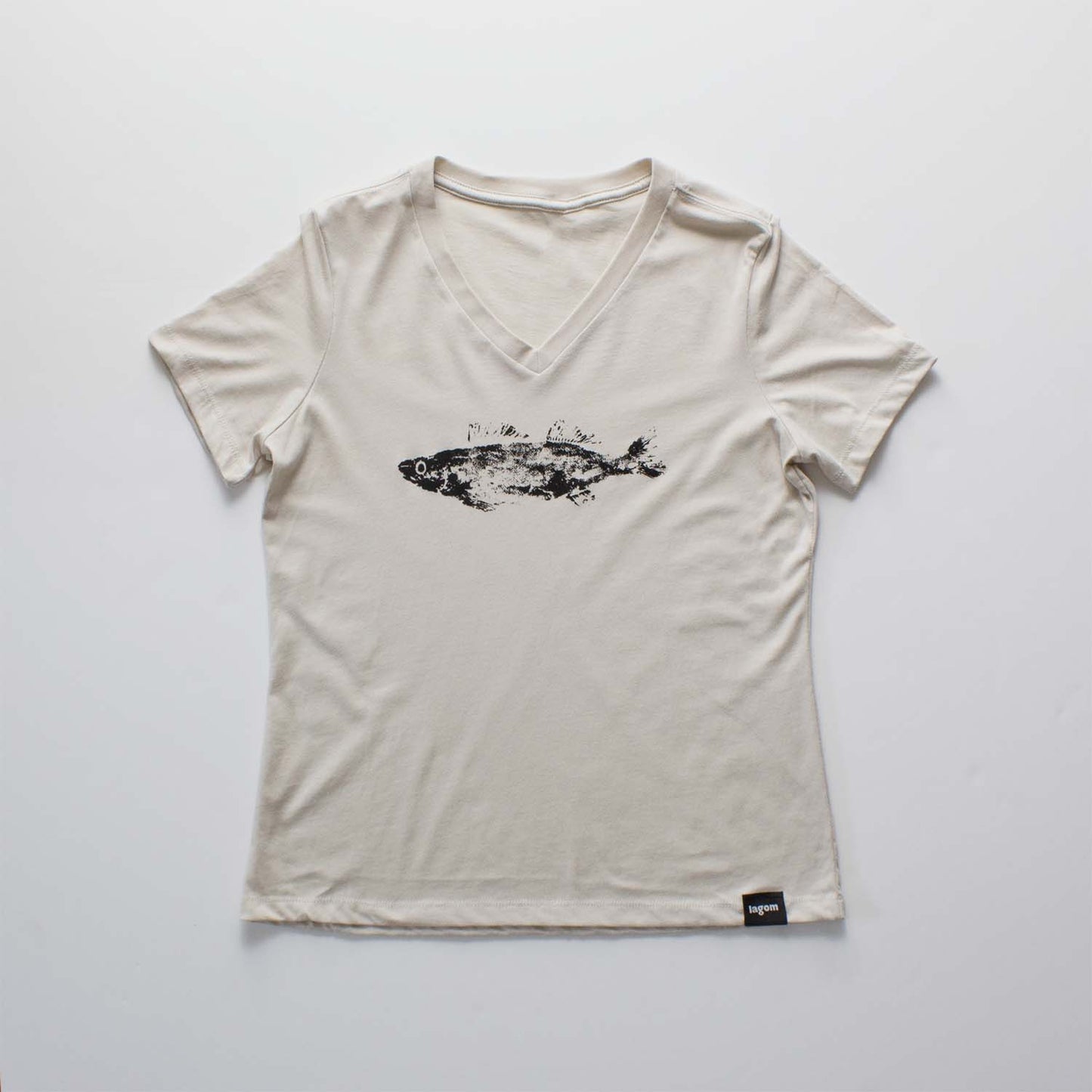 Walleye Fish Print - Women's V-Neck T-Shirt - Stone